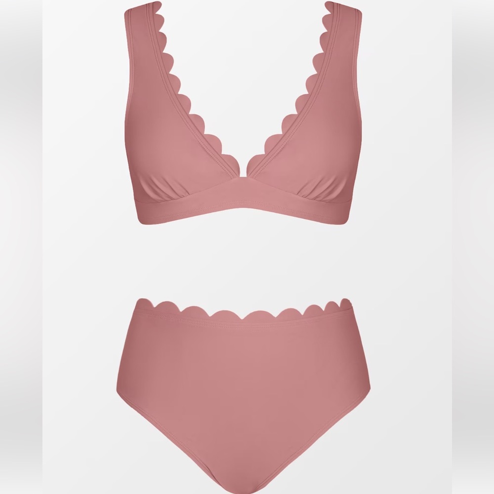 Bianca Dusty Pink Scalloped Bralette & Mid Rise Bikini Set